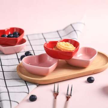 Charming Heart-Shaped Ceramic Sauce Dish Set - 6 Dishes