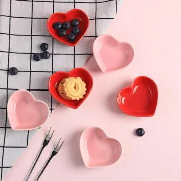 Charming Heart-Shaped Ceramic Sauce Dish Set - 6 Dishes
