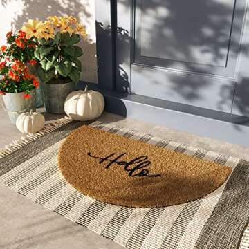 Barnyard Designs Half Moon Welcome Mat for Front Door and Outdoor Entrance, Large Door Mat Indoor Entrance and Outside Doormat, 30x17, Brown (Hello)