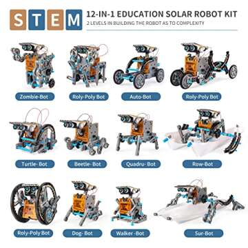 TEMI STEM Solar Robot Kit for Kids, 12-in-1 Educational STEM Science Experiment Toys, Solar Powered Building Kit DIY for 8 9 10 11 12 13 Years Old Kids Boys & Girls
