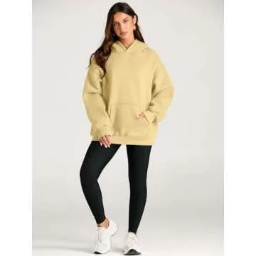 Trendy Queen Womens Oversized Hoodies Fleece Sweatshirts Long Sleeve Sweaters Pullover Fall Outfits Winter Clothes Light Yellow M