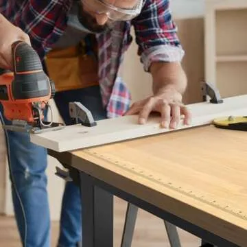 LARBANKE 48" Heavy-Duty Adjustable Workbench with Brake Wheels,Hardwood Worktable Weight Capacity Over 2000 Lbs,Rubber Wood Workbench has Adjustable 5 Different Heights,for Workshop,Garage,Office,Home