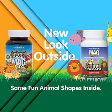 NaturesPlus Animal Parade MagKidz, Natural Cherry Flavor - 90 Animal-Shaped, Chewable Tablets - Pack...