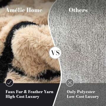 Amelie Home Cozy Faux Fur Throw, Double Sided Black Checkered Blanket, Soft Lightweight Square Blank...