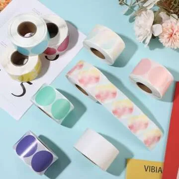 Yeaqee 9 Rolls 2 Inch Circle Thermal Label Stickers 750 Labels Bright Color Thermal Gradient Label Multi Purpose Thermal Stickers for Design DIY Logo Qr Code Name Tag Thank You Label (Bright Color)