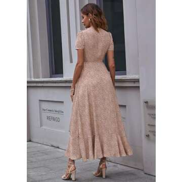 PRETTYGARDEN Women's Summer Wrap Maxi Dress Casual Boho Floral V Neck Short Sleeve Ruffle Hem Split ...