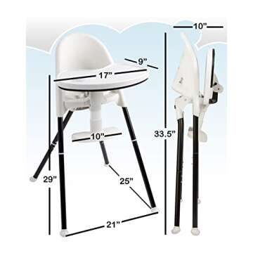 Primo Cozy Tot Deluxe Convertible Folding High Chair & Toddler Chair - Portable Foldable Baby Chair/ Toddlers Highchair - Travel Friendly, Removable EZ Clean Tray, Black/White, 22"x21"x33.5"
