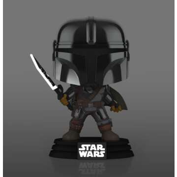 POP Funko Star Wars Mandalorian with Darksaber (Chrome & Glow in The Dark), Exclusive