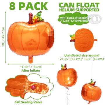 Fall Pumpkin Balloons 8 Pack for Thanksgiving Parties