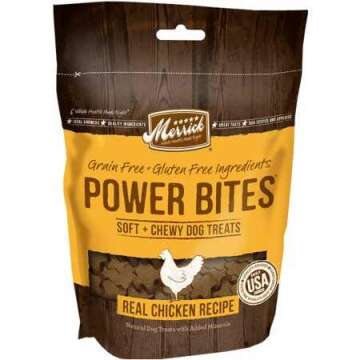 Merrick Power Bites Natural Soft And Chewy Real Meat Dog Treats, Grain Free Snack With Real Chicken Recipe - 6 oz. Bag