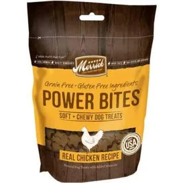 Merrick Power Bites Natural Soft And Chewy Real Meat Dog Treats, Grain Free Snack With Real Chicken Recipe - 6 oz. Bag