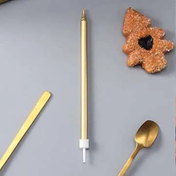 Long Thin Gold Birthday Candles for Cake Cupcake Candle for Birthday Party Wedding Decorations, Jumochi (24 Count, Gold)