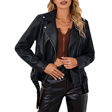 Bellivera Women's Faux Leather Moto Jacket - Stylish Winter Biker Coat