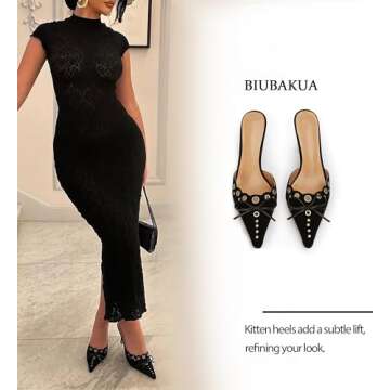 BIUBAKUA Black Kitten Heels for Women - Elegant Comfort Sandals