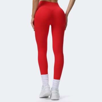 Aoxjox High Waisted Workout Breeze Leggings for Women Tummy Control Buttery Soft Yoga Pants 26" (Racing Red, Large)