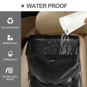 wplhb Car Trash Bag, Hanging 3.5 Gallons Washable Eco-Friendly Car Trash Can, Large Capacity Car Garbage Bag with Storage Pockets, for Outdoor Traveling Vehicles (Black)