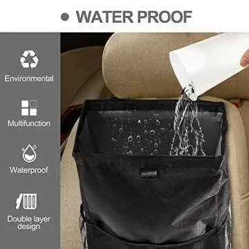 wplhb Car Trash Bag, Hanging 3.5 Gallons Washable Eco-Friendly Car Trash Can, Large Capacity Car Garbage Bag with Storage Pockets, for Outdoor Traveling Vehicles (Black)