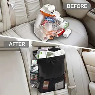 wplhb Car Trash Bag, Hanging 3.5 Gallons Washable Eco-Friendly Car Trash Can, Large Capacity Car Garbage Bag with Storage Pockets, for Outdoor Traveling Vehicles (Black)
