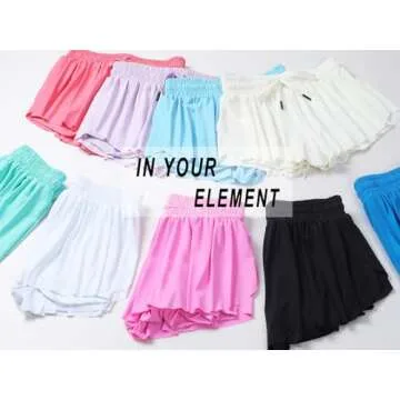 AIOIC Girls Butterfly Shorts Kids Flowy Shorts 2-in-1 Girls Butterfly Skirts with Pocket Arctic Blue