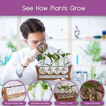 Plant Propagation Station Terrarium with Wooden Stand – Plant Terrarium Stand with 4 Glass Planters for Indoor Plants – Air Plant Holder for Women