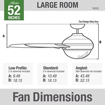 Hunter Fan Company, 59320, 52 inch Hepburn Modern Brass Ceiling Fan with LED Light Kit and Wall Control