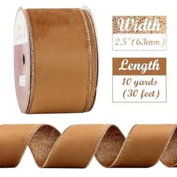 HUIHUANG Copper Christmas Velvet Ribbon 2.5" - 10 Yards