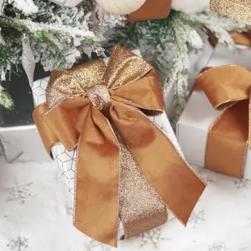 HUIHUANG Copper Christmas Velvet Ribbon 2.5" - 10 Yards