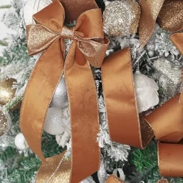 HUIHUANG Copper Christmas Velvet Ribbon 2.5" - 10 Yards