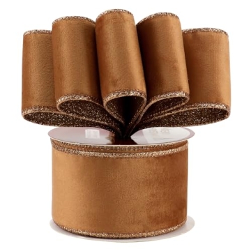 HUIHUANG Copper Christmas Velvet Ribbon 2.5" - 10 Yards
