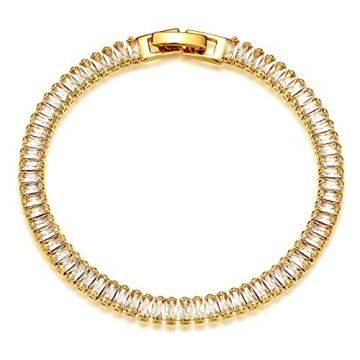 MEVECCO Women’s Gold Tennis Chain Link Bracelet - Dainty, Elegant Jewelry with Zirconia