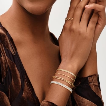 MEVECCO Gold Tennis Link Bracelet - Dainty Jewelry 14K Gold Plated