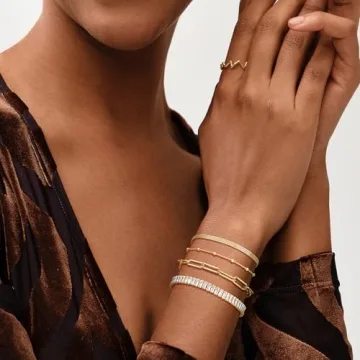 MEVECCO Gold Tennis Link Bracelet - Dainty Jewelry 14K Gold Plated