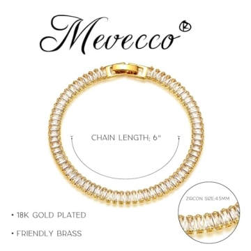 MEVECCO Gold Tennis Link Bracelet - Dainty Jewelry 14K Gold Plated