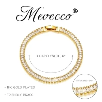 MEVECCO Gold Tennis Link Bracelet - Dainty Jewelry 14K Gold Plated