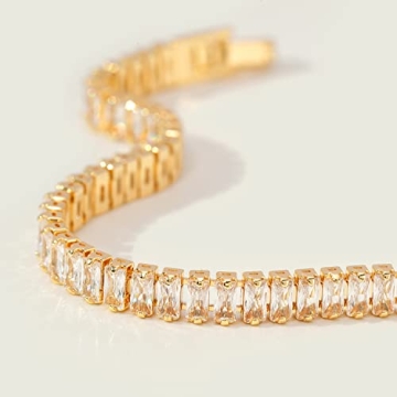 MEVECCO Gold Tennis Link Bracelet - Dainty Jewelry 14K Gold Plated