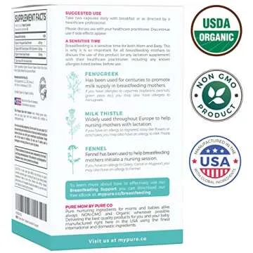 USDA Organic Lactation Supplement - Increase Milk Supply with Herbal Breastfeeding Support - Aid for Mothers - Organic: Fenugreek Seed, Fennel & Milk Thistle - 60 Vegan Capsules (No Pills or Cookies)