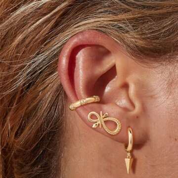 Mevecco Gold Dainty Dangle Hoop Earrings for Women 14K Gold Plated Delicate cute Geometric Triangle ...