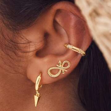 Mevecco Gold Dainty Dangle Hoop Earrings for Women 14K Gold Plated Delicate cute Geometric Triangle Cone Dangle Earrings(awl)