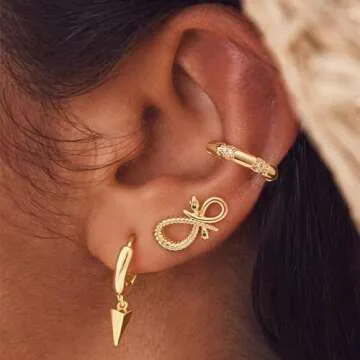 Mevecco Gold Dainty Dangle Hoop Earrings for Women 14K Gold Plated Delicate cute Geometric Triangle Cone Dangle Earrings(awl)