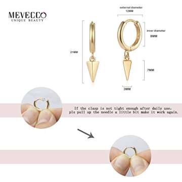 Mevecco Gold Dainty Dangle Hoop Earrings for Women 14K Gold Plated Delicate cute Geometric Triangle Cone Dangle Earrings(awl)