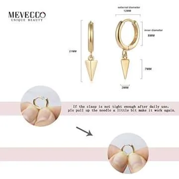 Mevecco Gold Dainty Dangle Hoop Earrings for Women 14K Gold Plated Delicate cute Geometric Triangle Cone Dangle Earrings(awl)