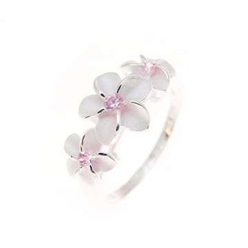 Arthur's Jewelry Sterling silver 925 3 Hawaiian plumeria flower ring pink cz size 10