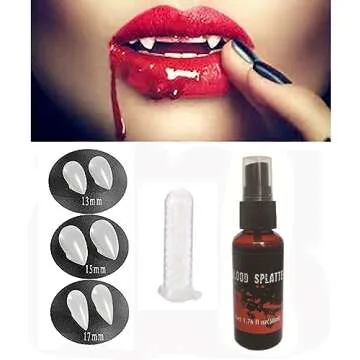 Halloween Party Cosplay Vampire Blood and Fangs Makeup Kit,Suitable For Special Effect Zombie Bride, Vampire And Monster SFX Horror Clown Makeup (A)