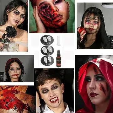 Halloween Party Cosplay Vampire Blood and Fangs Makeup Kit,Suitable For Special Effect Zombie Bride, Vampire And Monster SFX Horror Clown Makeup (A)
