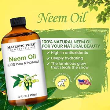 Majestic Pure Neem Oil for Plants Spray and Essential Oils Mixing, 100% Pure Cold Pressed, Great for...