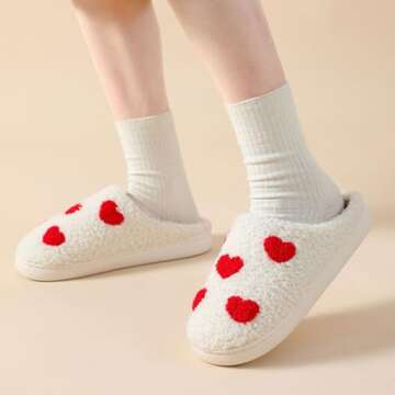 V OPXIN Love Heart Slippers for Women Men Cute Slippers Cozy Plush Warm Slip-on House Shoes for Indo...