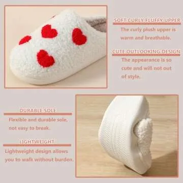 V OPXIN Love Heart Slippers for Women Men Cute Slippers Cozy Plush Warm Slip-on House Shoes for Indoor and Outdoor