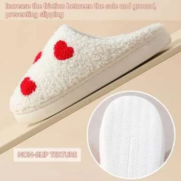 V OPXIN Love Heart Slippers for Women Men Cute Slippers Cozy Plush Warm Slip-on House Shoes for Indoor and Outdoor
