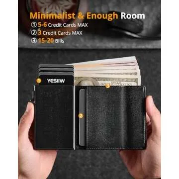YESIIW Airtag Wallet for Men, RFID Blocking Wallet, Trifold Leather Wallets Magnetic Closure, Men's Minimalist Aluminum Credit Card Holder Pop up Wallet Gift-Black No Airtag