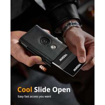 YESIIW Airtag Wallet for Men, RFID Blocking Wallet, Trifold Leather Wallets Magnetic Closure, Men's Minimalist Aluminum Credit Card Holder Pop up Wallet Gift-Black No Airtag